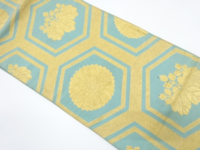 JAPANESE KIMONO / ANTIQUE FUKURO OBI / SILK / WOVEN PAULOWNIA & KIKU
